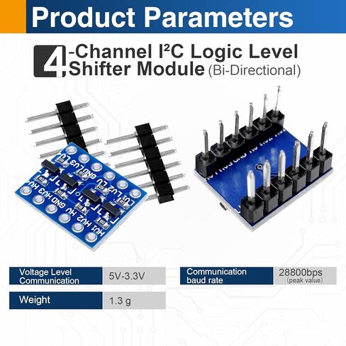 10 قطع وحدة تحويل المستوى المنطقي 4 قنوات، محول ثنائي الاتجاه 3.3 فولت إلى 5 فولت لـ I2C، UART، SPI، متوافق مع Arduino، ESP32، Raspberry Pi in Kuwait