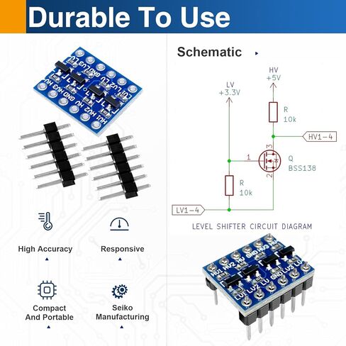 10 قطع وحدة تحويل المستوى المنطقي 4 قنوات، محول ثنائي الاتجاه 3.3 فولت إلى 5 فولت لـ I2C، UART، SPI، متوافق مع Arduino، ESP32، Raspberry Pi in Kuwait
