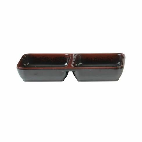 FSE 1902TM Sauce Dish, 4 oz., 6" x 3", 2-Wells, Rectangular, Break-Resistant, Dishwasher Safe, BPA Free, Melamine, Tenmoku, NSF, Pack of 12 in Saudi Arabia