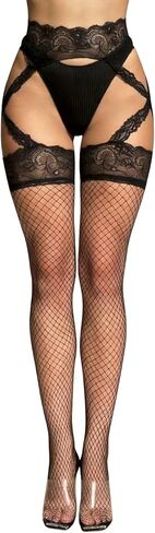 جوارب طويلة نسائية من شبكة صيد السمك من Verdusa، جوارب طويلة بحمالات عالية الخصر من الدانتيل in Kuwait