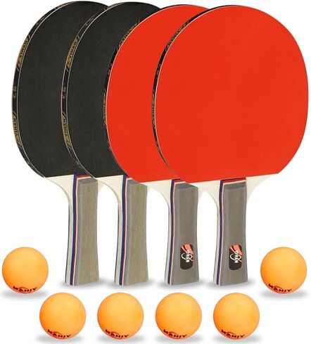Family Premium Ping Pong Paddles Set of 4 - Advanced Table Tennis Rackets, 6 Training Ping Pong Balls, Competitive or Recreational Play - Indoor and Outdoor Compatible in Saudi Arabia