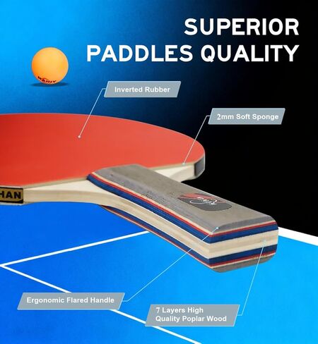 Family Premium Ping Pong Paddles Set of 4 - Advanced Table Tennis Rackets, 6 Training Ping Pong Balls, Competitive or Recreational Play - Indoor and Outdoor Compatible in Saudi Arabia