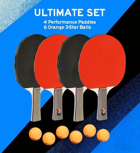 Family Premium Ping Pong Paddles Set of 4 - Advanced Table Tennis Rackets, 6 Training Ping Pong Balls, Competitive or Recreational Play - Indoor and Outdoor Compatible in Saudi Arabia
