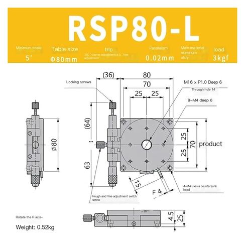 360 درجة الروتاري انزلاق الجدول الجدول R محور 80 مللي متر RSP80-L زاوية التعديل اليدوي منصة ميكرومتر بصري in Kuwait