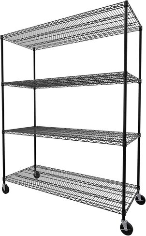 SafeRacks - NSF Certified Storage Shelves, Zinc, Heavy Duty Steel Wire Unit with Wheels and Adjustable Feet, Garage or Bakers Rack, Kitchen, Pantry Shelf - (24"x60"x72" 4-Tier) (Black) in Kuwait