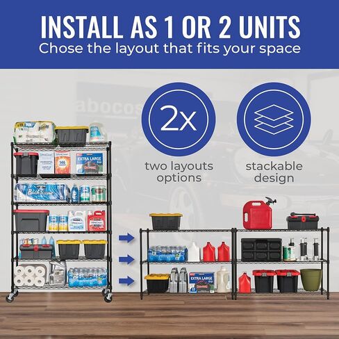SafeRacks - NSF Certified Storage Shelves, Zinc, Heavy Duty Steel Wire Unit with Wheels and Adjustable Feet, Garage or Bakers Rack, Kitchen, Pantry Shelf - (24"x60"x72" 4-Tier) (Black) in Kuwait