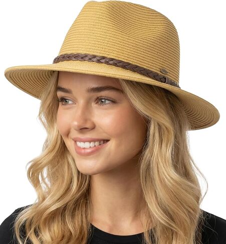 Hat Funky Junque Women's Panama Sun Hat - Wide Brim Open Cleave Straw Fedora للشاطئ والصيف والعطلات UPF 50+ حماية in Saudi Arabia