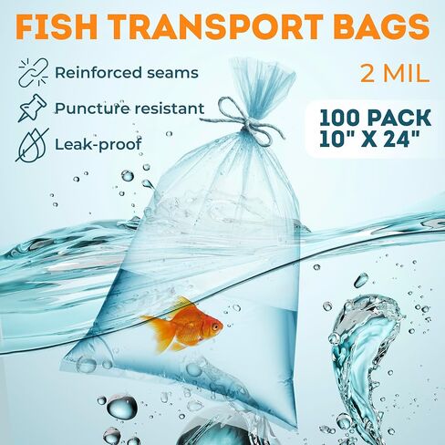 AMZ Clear Plastic Fish Bags for Live Fish, 6 x 12 Inch. Pack of 50 Polyethylene Live Fish Shipping Bags. 2 Mil Thick Aquarium Fish Bags. Durable Fish Transport Bags. Plastic Bags for Fish Transport in Kuwait