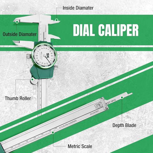 SK Metric Dial Caliper, 150mm Caliper Measuring Tool with Shock-Proof Design, 4 Measurement Methods Stainless Steel Calipers, ±0.03mm Accuracy in Saudi Arabia