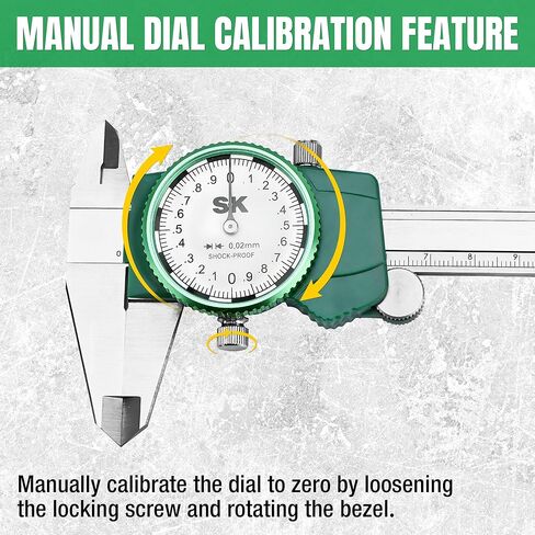SK Metric Dial Caliper, 150mm Caliper Measuring Tool with Shock-Proof Design, 4 Measurement Methods Stainless Steel Calipers, ±0.03mm Accuracy in Saudi Arabia