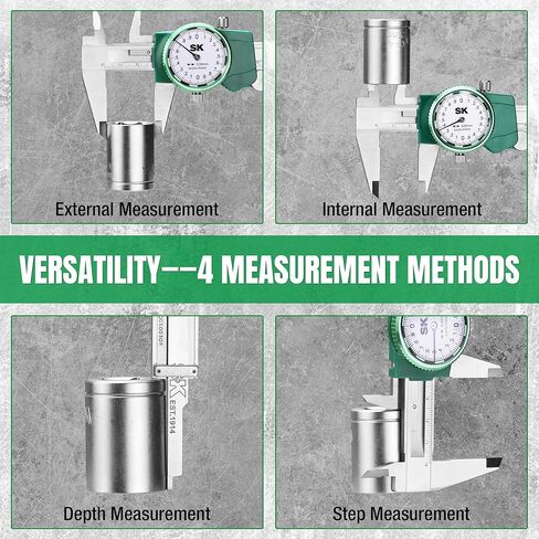 SK Metric Dial Caliper, 150mm Caliper Measuring Tool with Shock-Proof Design, 4 Measurement Methods Stainless Steel Calipers, ±0.03mm Accuracy in Saudi Arabia