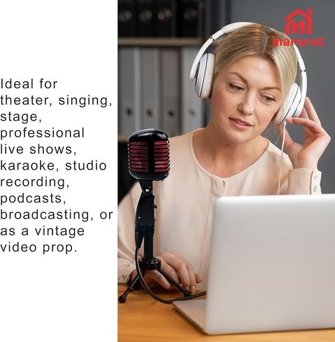 Marsrut Vintage Microphone, Retro Classic Old School Dynamic Vocal Mic, Unidirectional Cardioid Style Compatible with XLR Cable for Universal Stand, for Studio Recording & Live Performance in Saudi Arabia