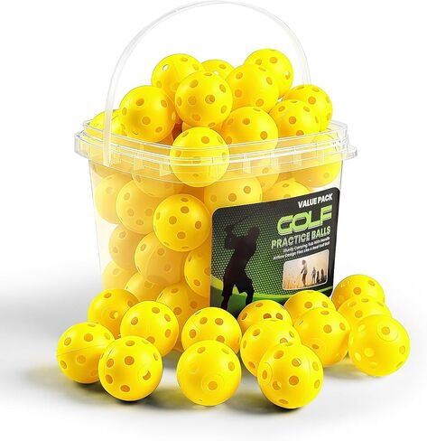 Golf Practice Balls Plastic Value 50 Pack and Golf Ball Bucket with Handle, Limited Flight Sports Training Ball, Indoor Outdoor Backyard Garden Driving Range Use in Saudi Arabia