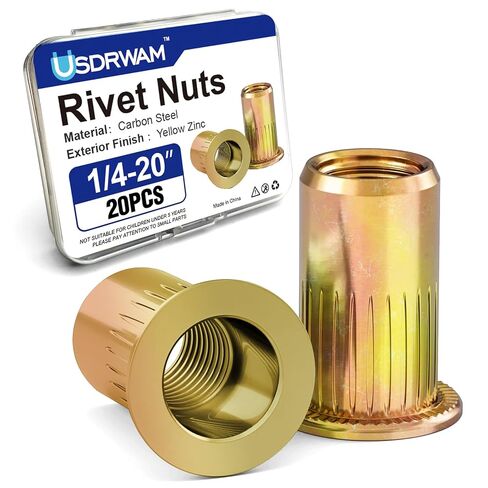 1/4-20 Rivet Nuts, Zinc Plated Carbon Steel Threaded Insert Rivnut Nutsert, Flat Head UNC 20 Pcs in Kuwait