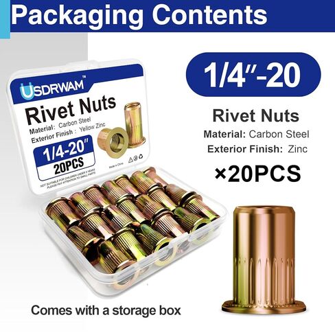1/4-20 Rivet Nuts, Zinc Plated Carbon Steel Threaded Insert Rivnut Nutsert, Flat Head UNC 20 Pcs in Kuwait