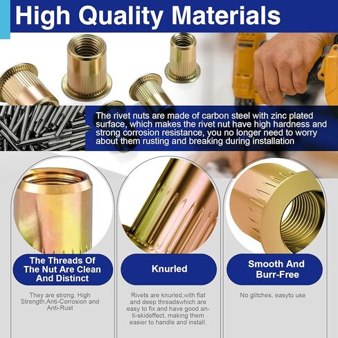 1/4-20 Rivet Nuts, Zinc Plated Carbon Steel Threaded Insert Rivnut Nutsert, Flat Head UNC 20 Pcs in Kuwait