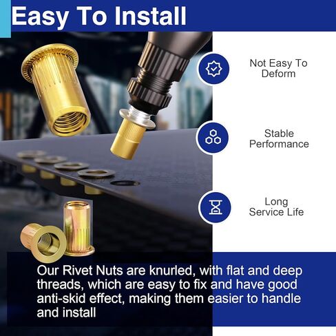 1/4-20 Rivet Nuts, Zinc Plated Carbon Steel Threaded Insert Rivnut Nutsert, Flat Head UNC 20 Pcs in Kuwait