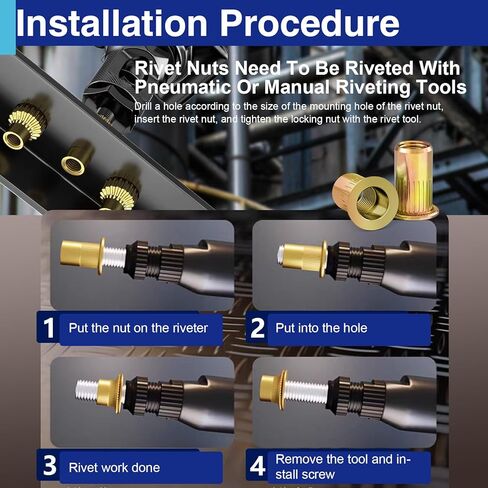 1/4-20 Rivet Nuts, Zinc Plated Carbon Steel Threaded Insert Rivnut Nutsert, Flat Head UNC 20 Pcs in Kuwait