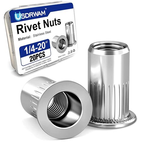 1/4-20 Rivet Nuts, UNC 304 Stainless Steel, Rivnut Threaded Insert Flat Head Knurled Body 20 Pcs in Kuwait