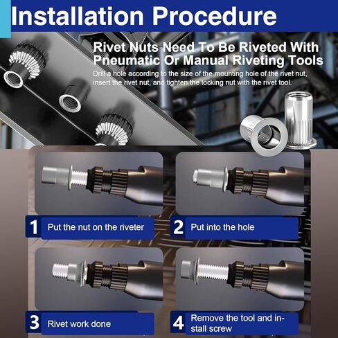 1/4-20 Rivet Nuts, UNC 304 Stainless Steel, Rivnut Threaded Insert Flat Head Knurled Body 20 Pcs in Kuwait