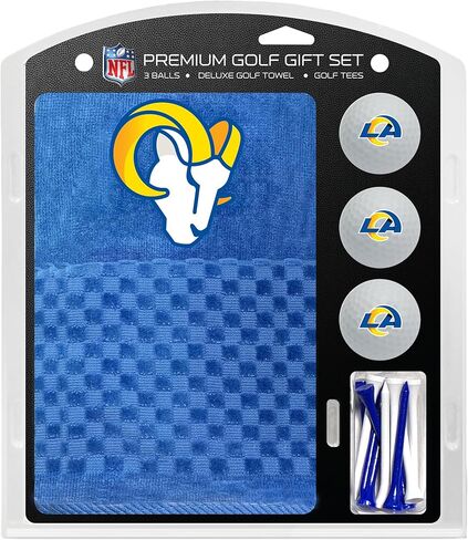 مجموعة هدايا Team Golf NFL Los Angeles Rams: منشفة جولف مطرزة، 3 كرات جولف، و14 تيشيرت جولف مقاس 2-3/4 بوصة، منشفة ثلاثية الطي مقاس 16 بوصة × 22 بوصة و100% قطن in Saudi Arabia