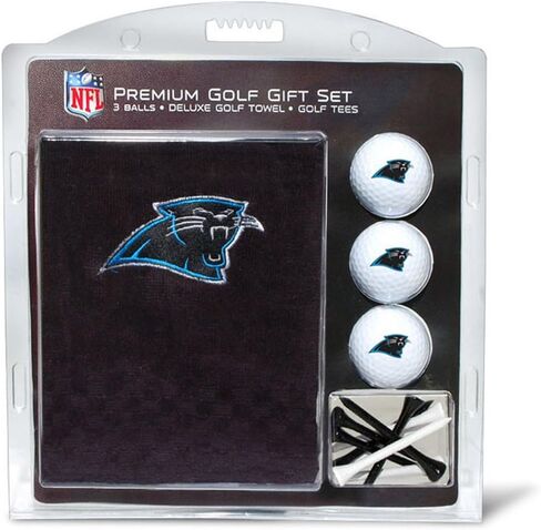 مجموعة هدايا فريق الجولف NFL Carolina Panthers: منشفة جولف مطرزة، 3 كرات جولف، و14 تيشيرت جولف مقاس 2-3/4 بوصة، منشفة ثلاثية الطي مقاس 16 بوصة × 22 بوصة و100% قطن in Saudi Arabia