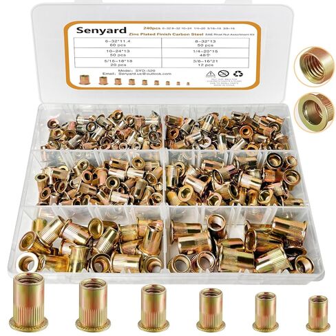 مجموعة متنوعة من صواميل البرشام المترية وSAE، m3 m4 m5 m6 m8 m10 m12#6-32#8-32#10-24 1/4"-20 5/16"-18 3/8"-16 صامولة برشام UNC، جوز برشام مطلي بالزنك، 420 قطعة in Kuwait