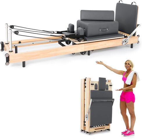 آلة بيلاتيس ريفورمر، معدات بيلاتيس منزلية من خشب البلوط، آلة بيلاتيس قابلة للطي مع صندوق إصلاح، لوحة القفز للتمرينات المنزلية وتمارين الجسم، تناسب استوديو اليوغا في صالة الألعاب الرياضية in Kuwait