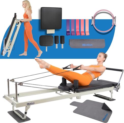 92" 3RD Gen Extended Pilates Reformer, Foldable Pilates Machine with Yoga Ring & Headrest, Jumpboard, Dual Resistance Springs, Pilates Equipment for Home Workout, up to 500 lbs in Saudi Arabia