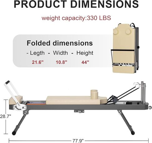 آلة إصلاح بيلاتيس كاسافوريا، معدات بيلاتيس قابلة للطي للتدريبات المنزلية مع النوابض والحبال، آلة بيلاتيس للاستخدام المنزلي، مثالية للمبتدئين، تحمل ما يصل إلى 330 رطلاً in Kuwait