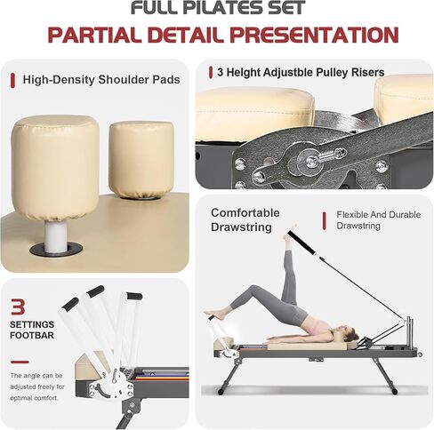 آلة إصلاح بيلاتيس كاسافوريا، معدات بيلاتيس قابلة للطي للتدريبات المنزلية مع النوابض والحبال، آلة بيلاتيس للاستخدام المنزلي، مثالية للمبتدئين، تحمل ما يصل إلى 330 رطلاً in Kuwait
