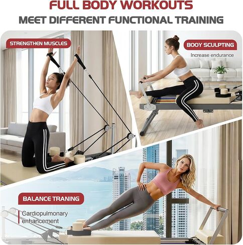 آلة إصلاح بيلاتيس كاسافوريا، معدات بيلاتيس قابلة للطي للتدريبات المنزلية مع النوابض والحبال، آلة بيلاتيس للاستخدام المنزلي، مثالية للمبتدئين، تحمل ما يصل إلى 330 رطلاً in Kuwait