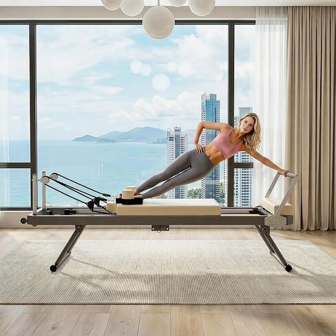 آلة إصلاح بيلاتيس كاسافوريا، معدات بيلاتيس قابلة للطي للتدريبات المنزلية مع النوابض والحبال، آلة بيلاتيس للاستخدام المنزلي، مثالية للمبتدئين، تحمل ما يصل إلى 330 رطلاً in Kuwait