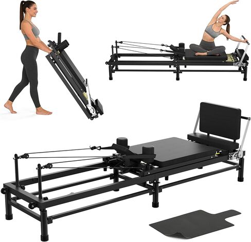 Pilates Reformer, 91’’ Foldable Pilates Machine for Home Use and Gym Workout, Pilates Equipment with Adjustable Reformer Heights, Reformer Machine with Springs & Cords and Jump Boards in Kuwait