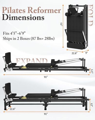 Pilates Reformer, 91’’ Foldable Pilates Machine for Home Use and Gym Workout, Pilates Equipment with Adjustable Reformer Heights, Reformer Machine with Springs & Cords and Jump Boards in Kuwait