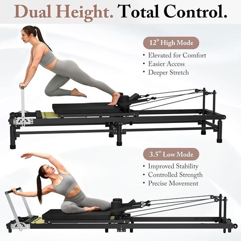 Pilates Reformer, 91’’ Foldable Pilates Machine for Home Use and Gym Workout, Pilates Equipment with Adjustable Reformer Heights, Reformer Machine with Springs & Cords and Jump Boards in Kuwait