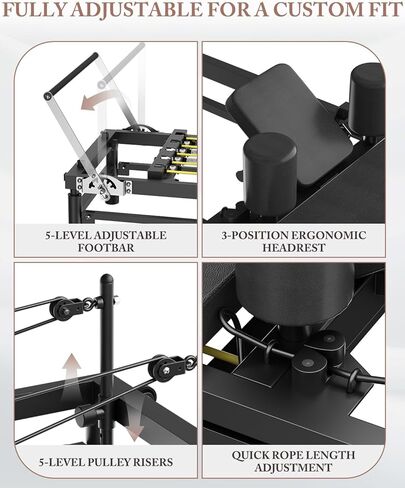 Pilates Reformer, 91’’ Foldable Pilates Machine for Home Use and Gym Workout, Pilates Equipment with Adjustable Reformer Heights, Reformer Machine with Springs & Cords and Jump Boards in Kuwait