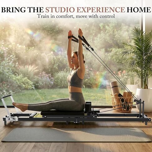 Pilates Reformer, 91’’ Foldable Pilates Machine for Home Use and Gym Workout, Pilates Equipment with Adjustable Reformer Heights, Reformer Machine with Springs & Cords and Jump Boards in Kuwait