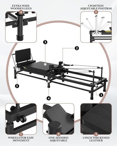 Pilates Reformer, 91’’ Foldable Pilates Machine for Home Use and Gym Workout, Pilates Equipment with Adjustable Reformer Heights, Reformer Machine with Springs & Cords and Jump Boards in Kuwait