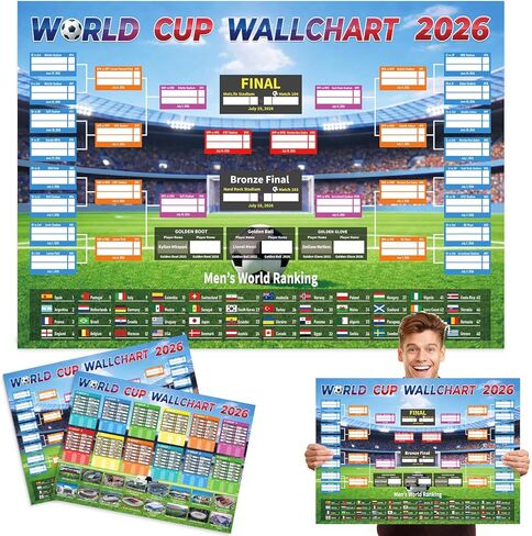 ملصق مخطط جداري لكأس العالم 2026 من Actilize (عبوة من قطعتين) - حامل كبير لبطولات كرة القدم مقاس 19.7 بوصة × 27.5 بوصة ومتتبع المباريات - ملصق توقع - جدول زمني وخريطة مرحلة المجموعة لمحبي كرة القدم وديكور الحفلات (أخضر) in Kuwait