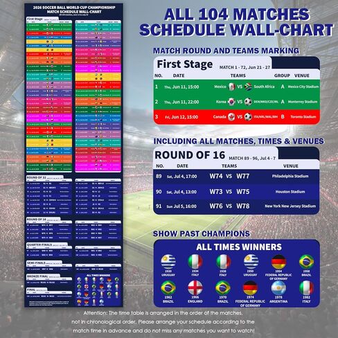 مجموعة لوحات جدارية لبطولة كأس العالم لكرة القدم 2026 من NicceMart، مقاس 39 بوصة × 26 بوصة، تصميمان لجميع الملصقات المطابقة ومخطط جدول زمني مقاس 39 بوصة × 13 بوصة، طباعة مزدوجة الجانب بدون تجعد لتزيين المنزل في بار حفلات كرة القدم in Saudi Arabia