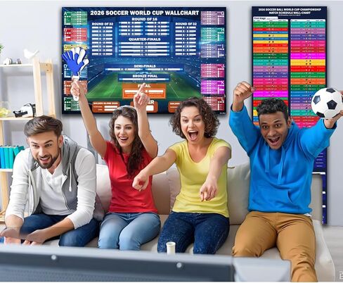 مجموعة لوحات جدارية لبطولة كأس العالم لكرة القدم 2026 من NicceMart، مقاس 39 بوصة × 26 بوصة، تصميمان لجميع الملصقات المطابقة ومخطط جدول زمني مقاس 39 بوصة × 13 بوصة، طباعة مزدوجة الجانب بدون تجعد لتزيين المنزل في بار حفلات كرة القدم in Saudi Arabia