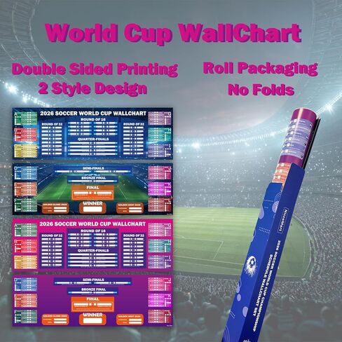 مجموعة لوحات جدارية لبطولة كأس العالم لكرة القدم 2026 من NicceMart، مقاس 39 بوصة × 26 بوصة، تصميمان لجميع الملصقات المطابقة ومخطط جدول زمني مقاس 39 بوصة × 13 بوصة، طباعة مزدوجة الجانب بدون تجعد لتزيين المنزل في بار حفلات كرة القدم in Saudi Arabia