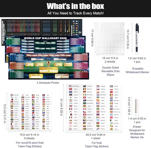 مجموعة هدايا ملصق الرسم البياني لكأس العالم 2026، 3 قطع من ملصقات جدول كرة القدم للمسح الجاف من مادة PVC مزدوجة الجوانب، تتضمن قلم تحديد قابل للمسح، ممحاة، 48 ملصقًا للفريق وعلامات تثبيت بدون حفر، متتبع مرحلة المجموعات وقوس خروج المغلوب لديكور مروحة المكت in Kuwait