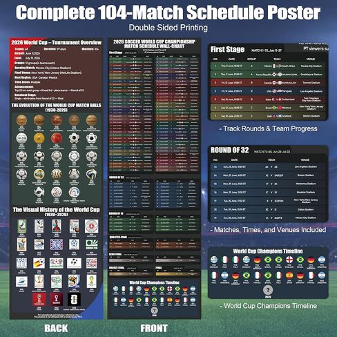 مجموعة هدايا ملصق الرسم البياني لكأس العالم 2026، 3 قطع من ملصقات جدول كرة القدم للمسح الجاف من مادة PVC مزدوجة الجوانب، تتضمن قلم تحديد قابل للمسح، ممحاة، 48 ملصقًا للفريق وعلامات تثبيت بدون حفر، متتبع مرحلة المجموعات وقوس خروج المغلوب لديكور مروحة المكت in Kuwait