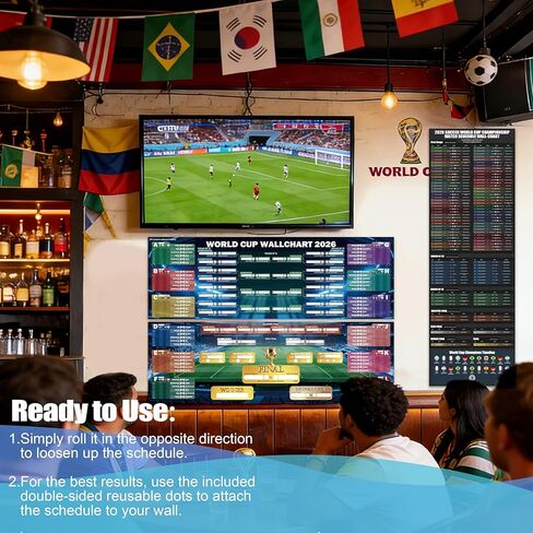 مجموعة هدايا ملصق الرسم البياني لكأس العالم 2026، 3 قطع من ملصقات جدول كرة القدم للمسح الجاف من مادة PVC مزدوجة الجوانب، تتضمن قلم تحديد قابل للمسح، ممحاة، 48 ملصقًا للفريق وعلامات تثبيت بدون حفر، متتبع مرحلة المجموعات وقوس خروج المغلوب لديكور مروحة المكت in Kuwait