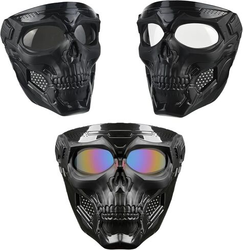 3 قطع من قناع Airsoft لكامل الوجه، قناع وجه كامل تكتيكي جمجمة Airsoft لكرات الطلاء والدراجات النارية ودرع الرجال - أقنعة مقاومة للصدمات للهالوين وألعاب الحرب CS والرياضات الخارجية in Kuwait