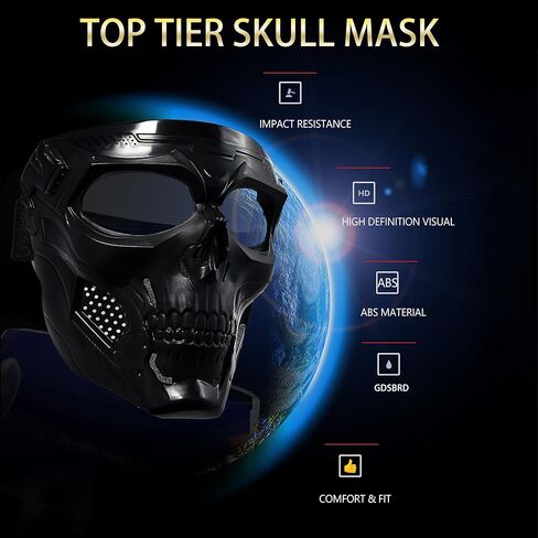 3 قطع من قناع Airsoft لكامل الوجه، قناع وجه كامل تكتيكي جمجمة Airsoft لكرات الطلاء والدراجات النارية ودرع الرجال - أقنعة مقاومة للصدمات للهالوين وألعاب الحرب CS والرياضات الخارجية in Kuwait