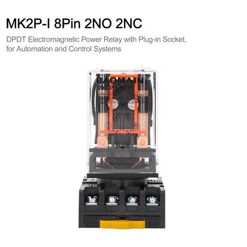 Baomain Power Relay MK2P-I 12VDC Coil DPDT 8 Pin with Plug-in Terminal Socket,for Automation and Control Systems in Kuwait