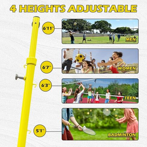 Volleyball Pole Sets, Indoor&Outdoor Volleyball Net,Badminton Net Frame Poles,Adjustable 4 Heights of 5ft-6.8ft with Wheels, Heavy Duty Volleyballs Poles for Yard Play Stadium in Saudi Arabia